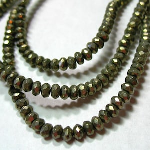 Natural Pyrite Faceted Rondelle Beads 2x3mm, 3x4mm, 4x6mm 16&quot; Strand, Natural Pyrite