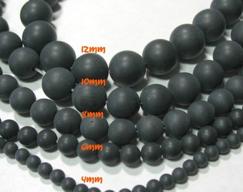 Matte Black Onyx Round Beads 15" Full Strand 4mm, 6mm, 8mm, 10mm, 12mm
