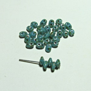 SuperDuo 2-Hole 2.5x5mm Turquoise Blue Picasso 10 grams, Matubo Czech Beads