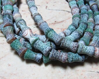 Green Blue Crackled Agate 8x12mm Dogbone Beads 16" Strand