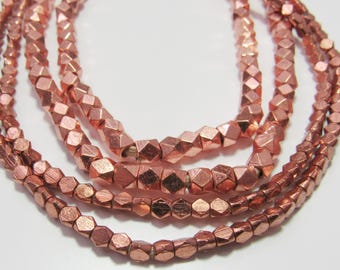 Copper Brass Faceted Square Cube Beads 8" Strand 3mm-4mm