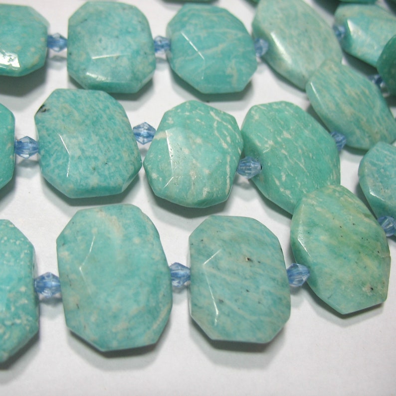 Russian Amazonite Center Drill Cushion Amazonite 15x22mm Faceted Rectangle Beads