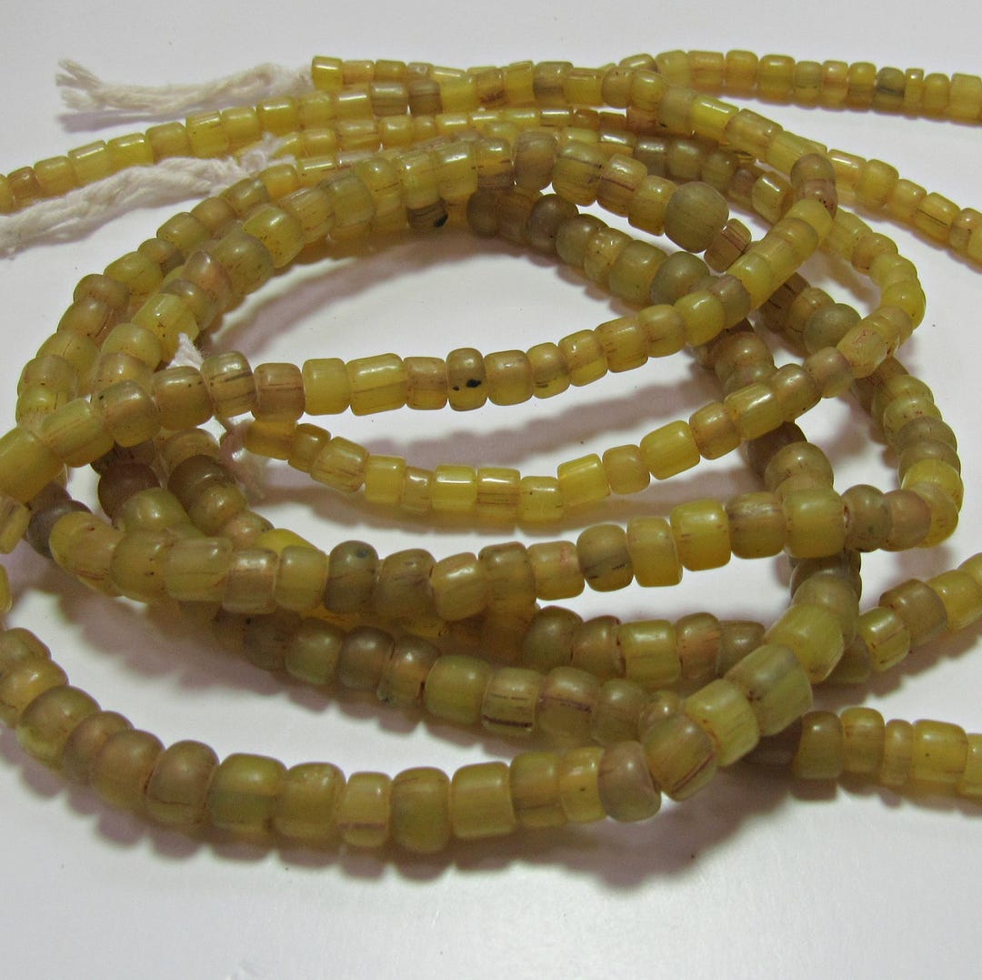 Java Glass Golden Yellow 3-6mm Tube 12" - 24" Strand, Handmade Glass ...