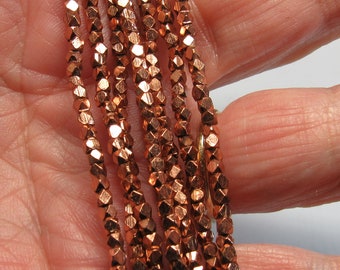Copper Brass 2mm Faceted Cube Beads 8" Strand 90 pcs