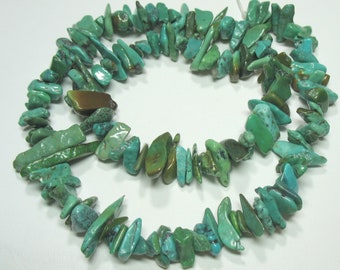 Natural Turquoise Nugget Chip Stick Beads 16.5" Strand, Genuine Turquoise