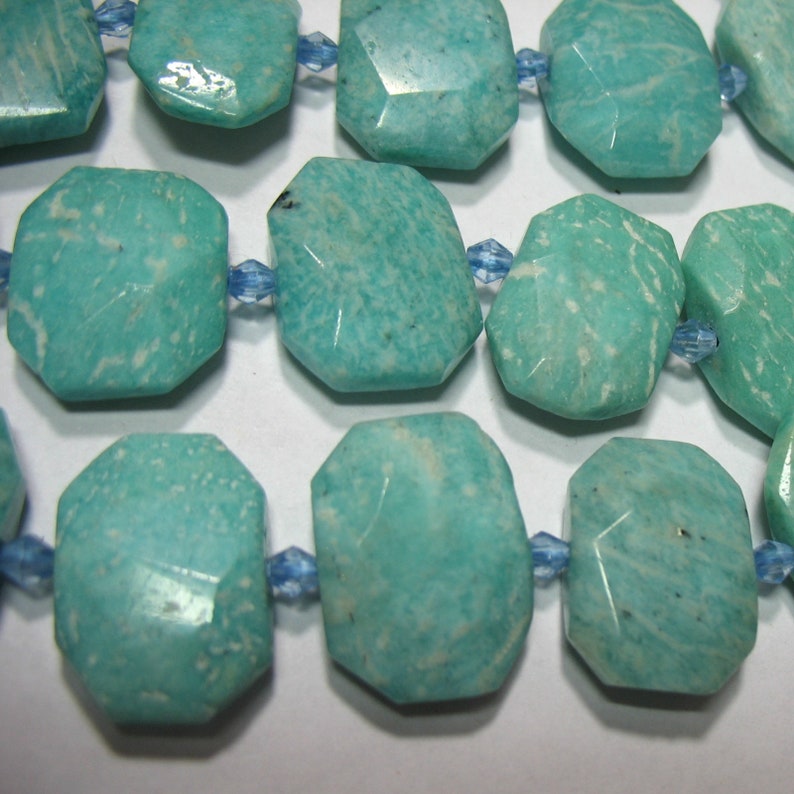 Russian Amazonite Center Drill Cushion Amazonite 15x22mm Faceted Rectangle Beads