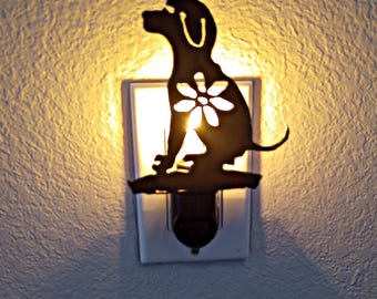 Rustic Iron Night Light Dog & Flower Cut Out Details