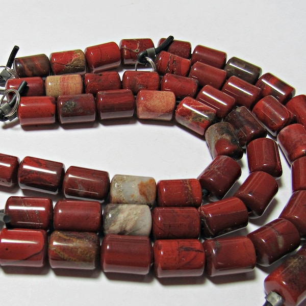 Natural Red Jasper Large 2.5mm Hole 10x14mm Tube Beads 8" Strand