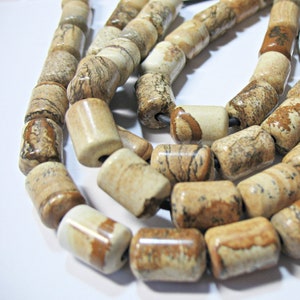 Natural Picture Jasper, Jasper Large 2.5mm Hole 10x14mm Tube Beads 8" Strand