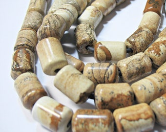 Natural Picture Jasper, Jasper Large 2.5mm Hole 10x14mm Tube Beads 8" Strand