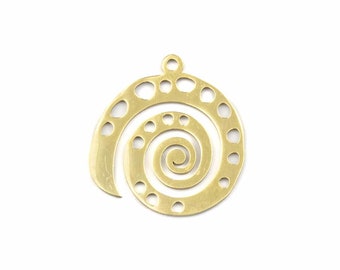 18k Gold Plated Stainless Steel  21x22 Spiral Shell Pendant Charm Drop, Round Metal Finding