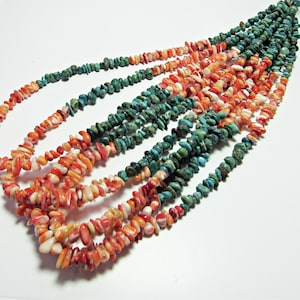 Natural Turquoise and Spiny Oyster Shell Chip Beads 16&quot;, Multi Color Chips