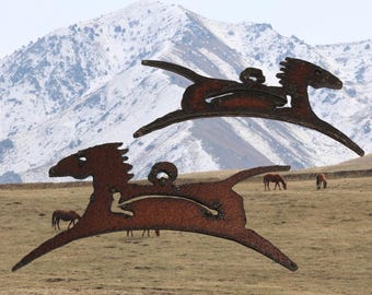 Rustic Iron Running Horse 3" Pendant One pc, Patina Metal Spirit Horse