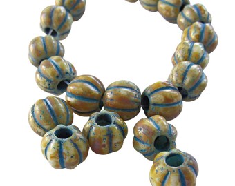 Czech Glass 3mm large hole 8mm Melon Honey Picasso Turquoise Wash 20 beads
