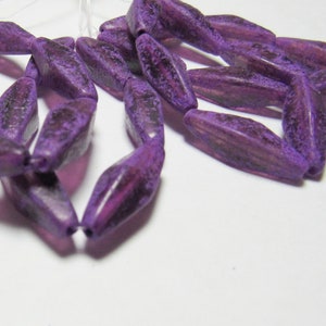 Czech Glass 8x20mm Rhombus Oval Etched Purple 6 Beads