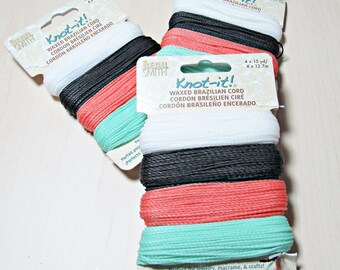 Knot-it Waxed Brazilian Cord Ocean Dreams Mix 4 Color Card, Black White Red Turquoise