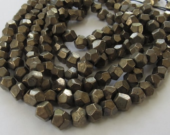 Pyrite Faceted Round Nuggets 6x7mm 16" Strand