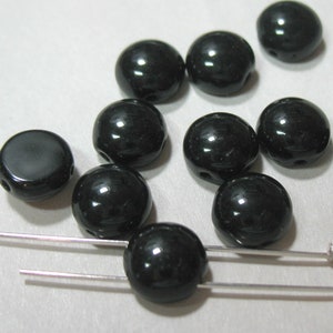 Czech Glass, Jet Black 10 pcs Candy 2-Hole 8mm Cabochon Beads, Two Hole Beads