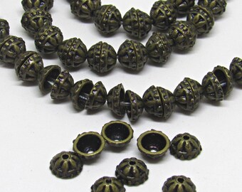 Antiqued Brass Round Beadcaps 3x6mm fits 6mm-8mm Beads 20 - 50 caps