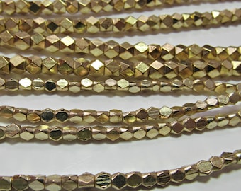 Gold Brass Faceted Square Cube Beads 8" Strand 3mm-4mm