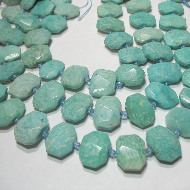 Russian Amazonite Center Drill Cushion Amazonite 15x22mm Faceted Rectangle Beads