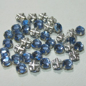 Silver Plated 4mm SS16 Rose Montees Light Blue 25 Beads, Czech Beads, Chaton, Rhinestone
