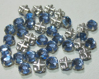 Rose Montees 4mm SS16 Light Blue 25 Beads Silver Plated