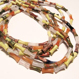 Multi Stone 5x12mm Dogbone Bamboo Beads 16&quot;, Gemstone Mix Bead Strand