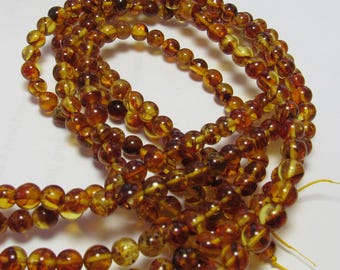 Genuine Amber 6-6.5mm Round Beads 15.5" Strand