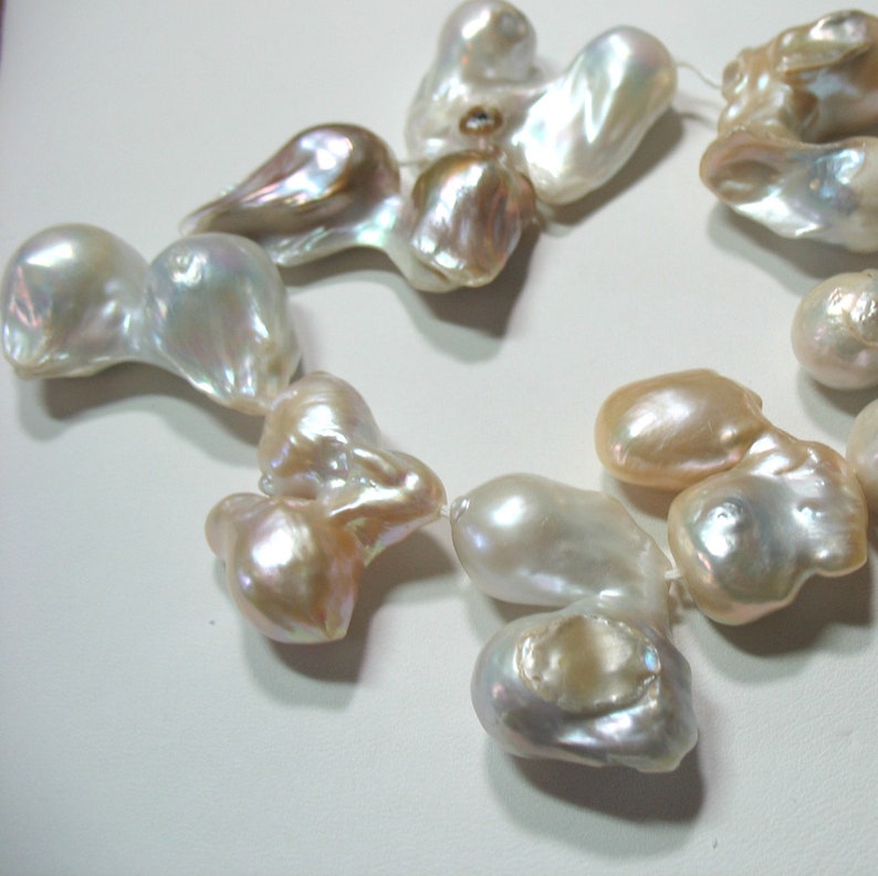 Large Baroque Pearl 25mm-38mm Beads 8 Strand Top-Drilled White Gold #3