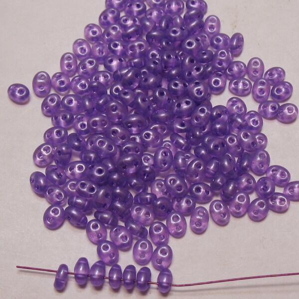 2-Hole Twin Smooth Superduo Beads, Purple Pearl 10 grams, 2.5mmx5mm Oval