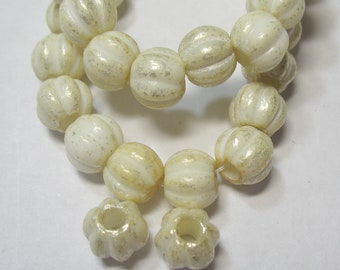 25 Large Hole Czech Glass Beads 6mm Melon Ivory with Mercury Wash