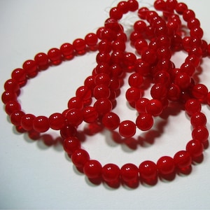 Czech Glass Red 6mm Round Druk 25 Beads