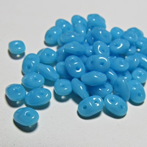 SuperDuo 2-Hole 2.5x5mm Turquoise Blue 10 grams, Matubo Czech Beads