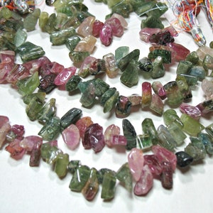 AA Natural Tourmaline, Watermelon Tourmaline Top Drilled Nugget Beads 8&quot; Strand 9-13mm