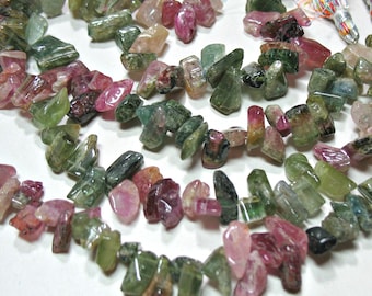 AA Natural Tourmaline, Watermelon Tourmaline Top Drilled Nugget Beads 8" Strand 9-13mm