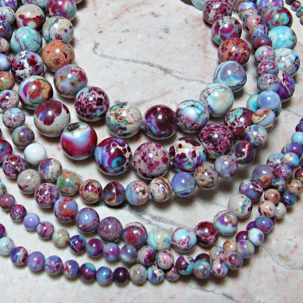 AAA Multi Color Jasper Purple Blue Round Beads 16" Strand 4mm 6mm 10mm