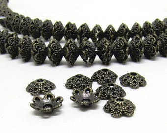 Antiqued Brass Domed Beadcaps 3x6mm fits 6mm-8mm Beads 20 - 50 caps