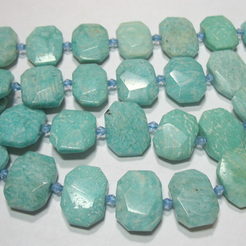 Russian Amazonite Center Drill Cushion Amazonite 15x22mm Faceted Rectangle Beads