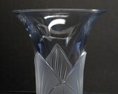 Rare Vintage Lalique Crystal Lotus Palm Leaves 9 Inch Vase Exc