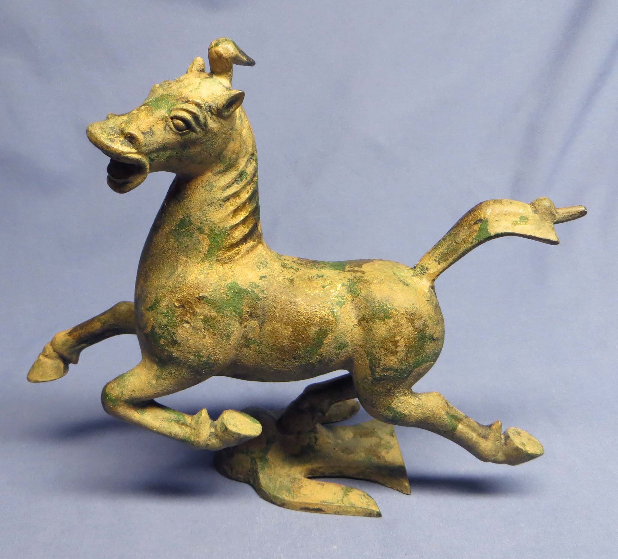 Vintage Cast Iron Tang Horse Sculpture Verdigris Statue OMC Otagiri Mfg