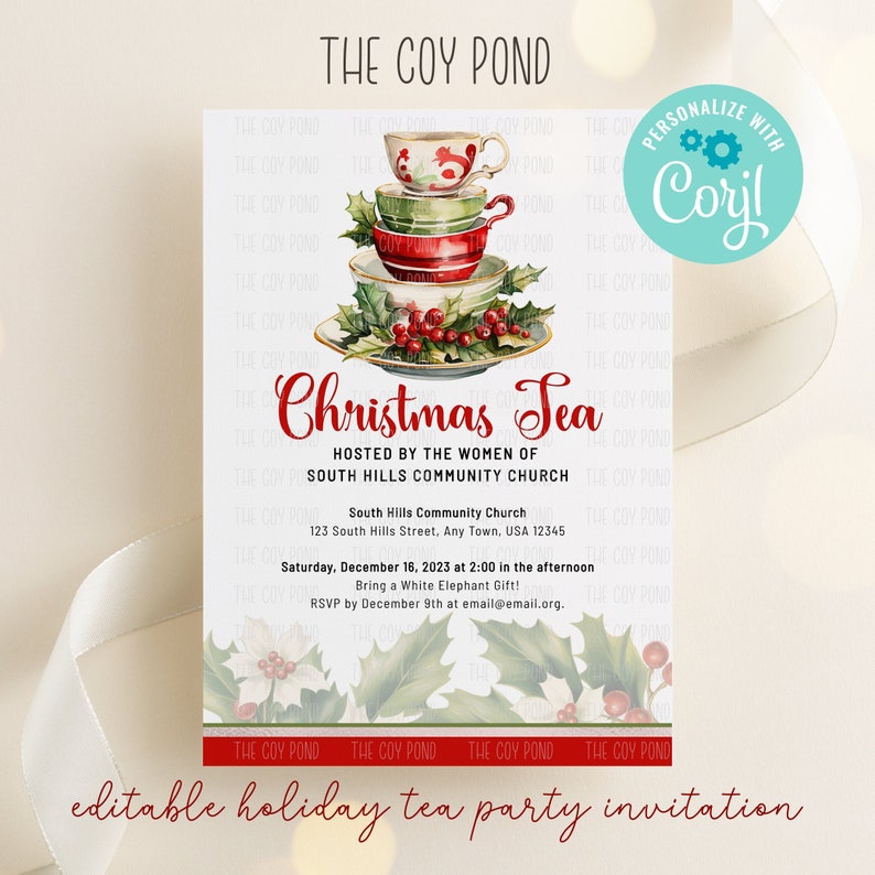 Christmas Tea Party Invitation, Holiday Tea, Template, Personalized Printable, Instant Download ...
