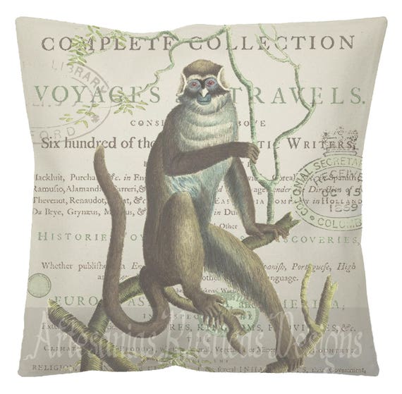 Pillow 100% Cotton Canvas Burlap Monkey LGW Letters Throw Pillow | Letter