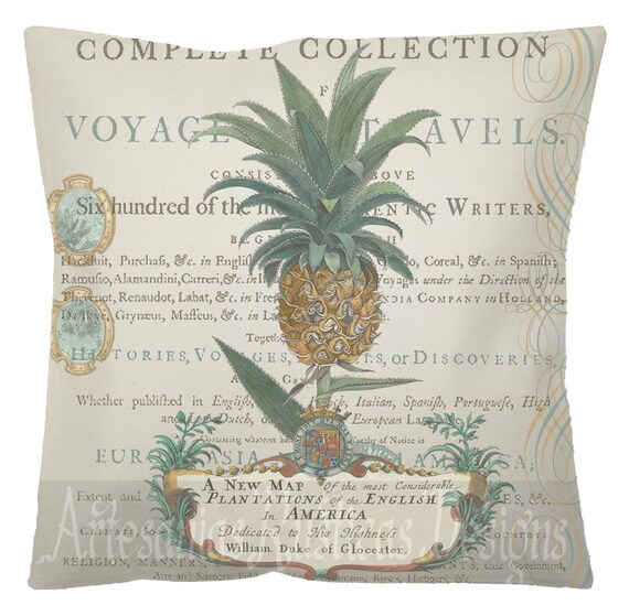 Botanical Pillow 100 Cotton Canvas Burlap Vintage Pineapple Etsy