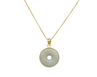 Collana Pi in giada fatta a mano: ciondolo in calcedonio, catena riempita d'oro