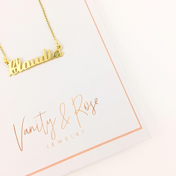 Or Personnalisé Nom Collier Mona Style 14K OR MASSIF Tout Nom Collier