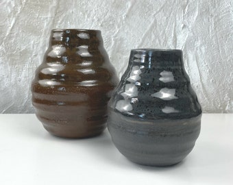 Modern Ceramic Vase - Textured Ceramic Vase - Japandi Style - Brown Matte Vase