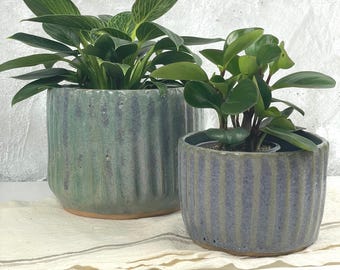 Aura Collection - Fluted Blue Ceramic Planter