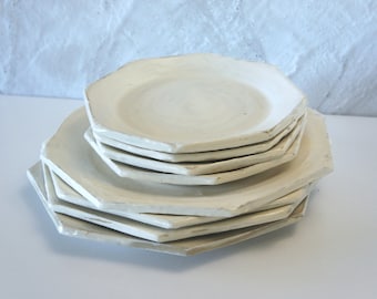 Hakeme Collection - White Geometric Japandi Dinner Plate