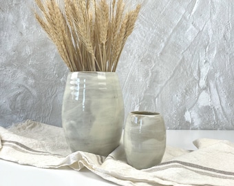 White Japandi Vase - Wabi Sabi Vase - White Bouquet Vase - Japanese Ceramics